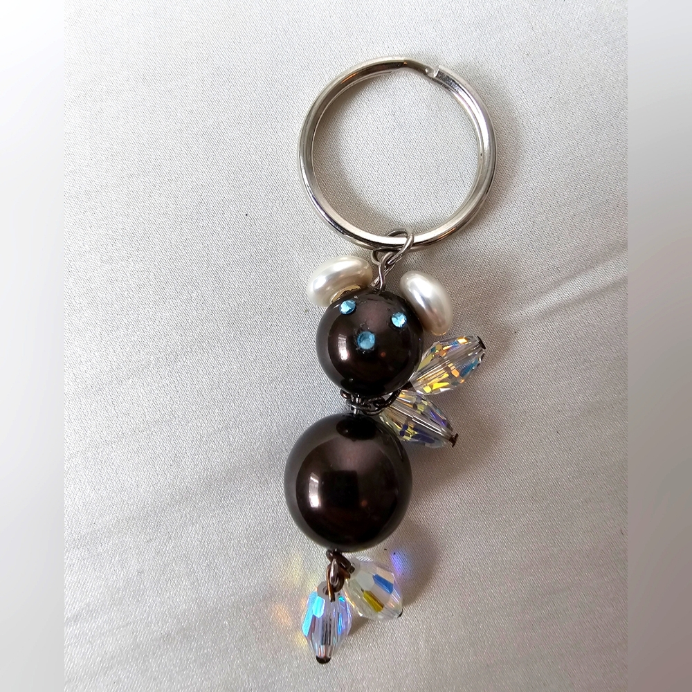 Swarovski and pearl bear keychain